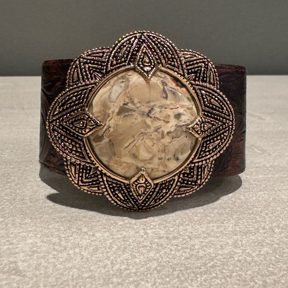 Studio Barse Leather Cuff African Opal Bracelet